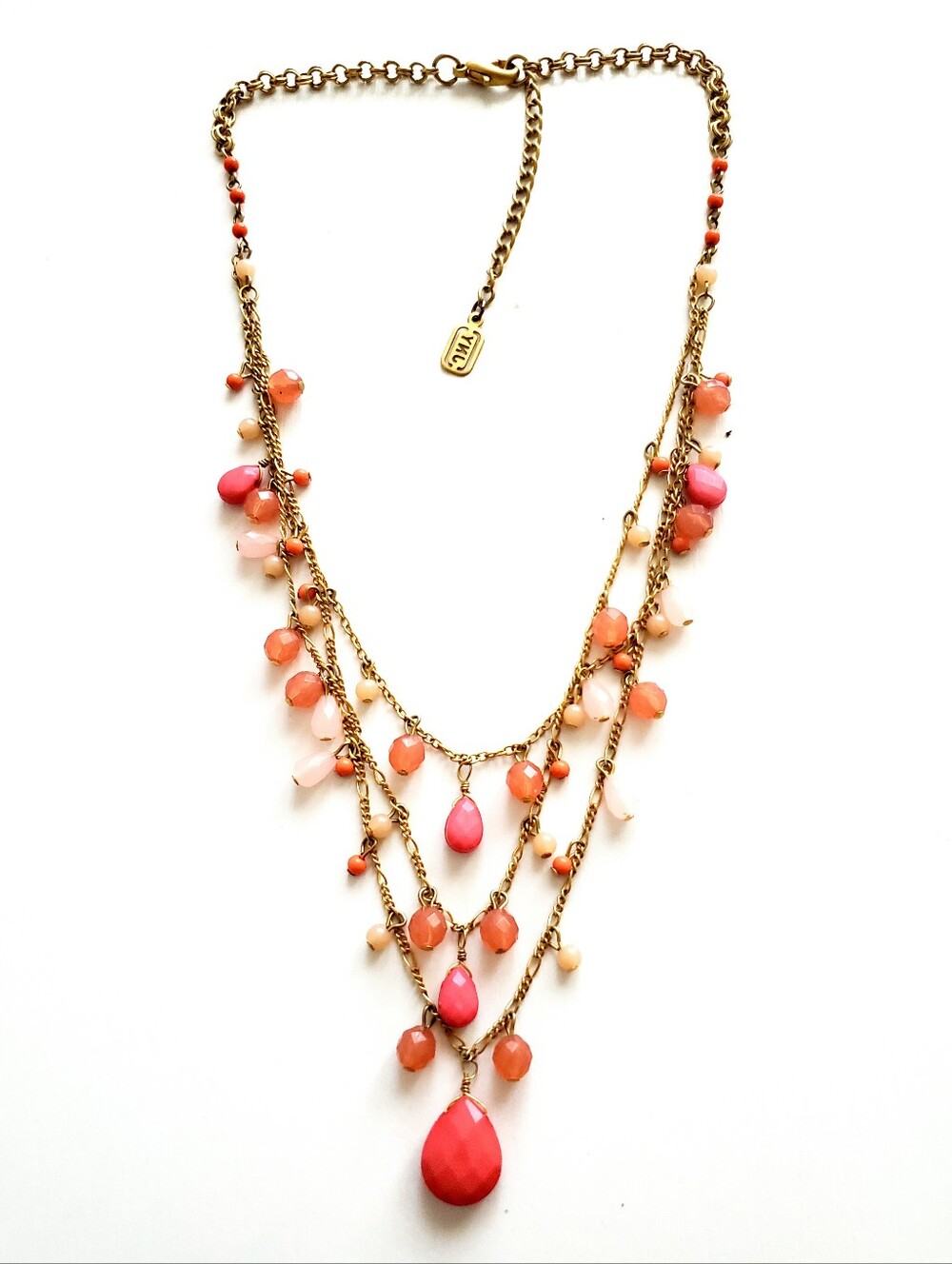 Jones New York Layered Gold Necklace with Coral and Pink Teardrop Beads